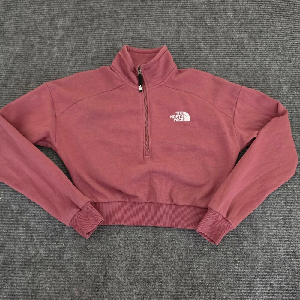 The North Face Women's Small Rose Pink Cropped 1/4 Zip  Fleece Pulllover - Picture 2 of 9